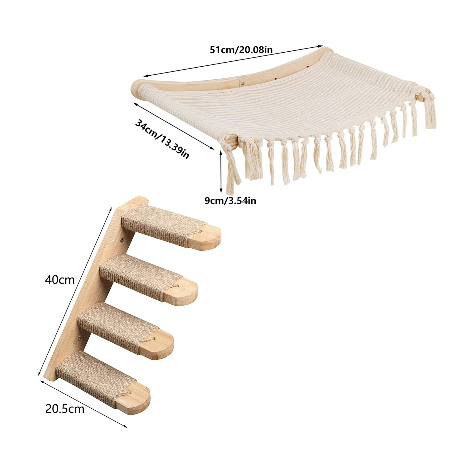 Modular Wall-Mounted Cat Playground with Hammock and Scratching Post