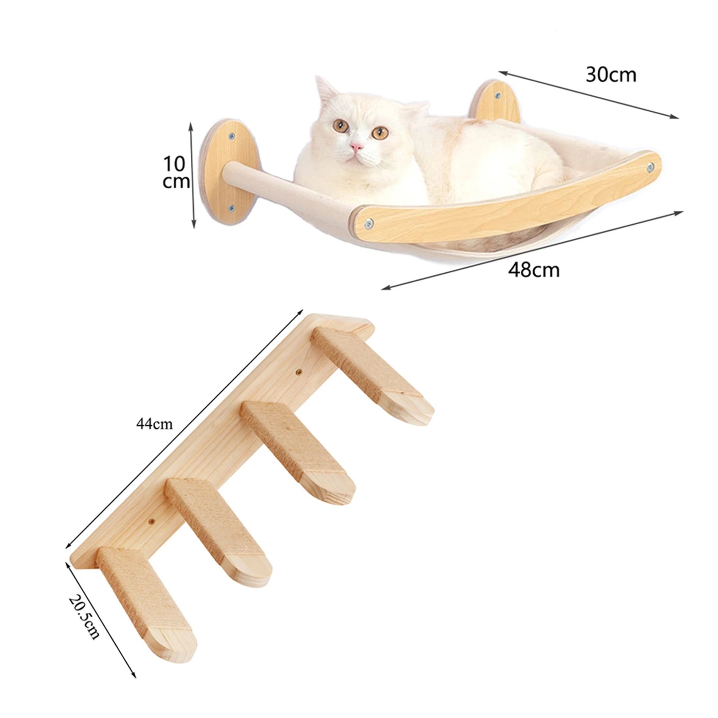 Modular Wall-Mounted Cat Playground with Hammock and Scratching Post
